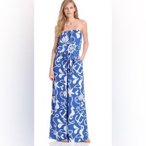 Lilly Pulitzer blue and white strapless jumpsuit / romper sz L